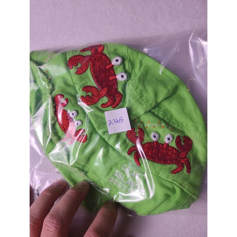 VTG Baby Tees Bucket Hat Lime Green Crab Island Destin Fray Brim Beach Vacation